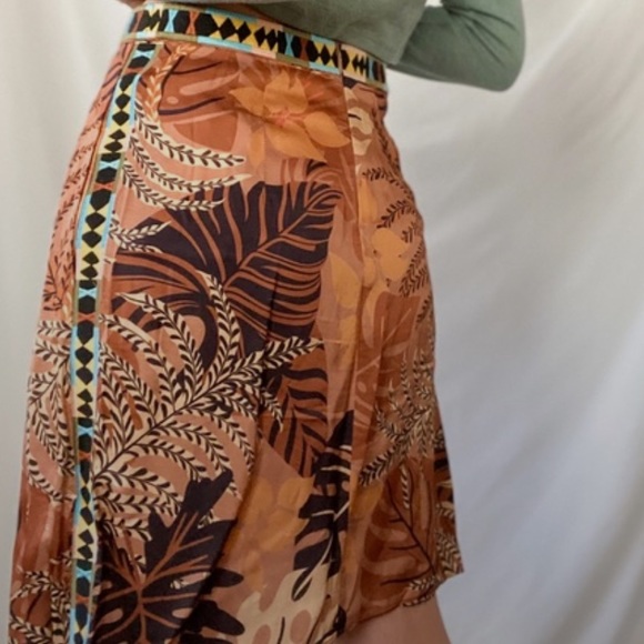 Farm Rio Anthropologie Isobel XS Brown Black Wrap-Look Embroidered Tropical Mini - Picture 4 of 7